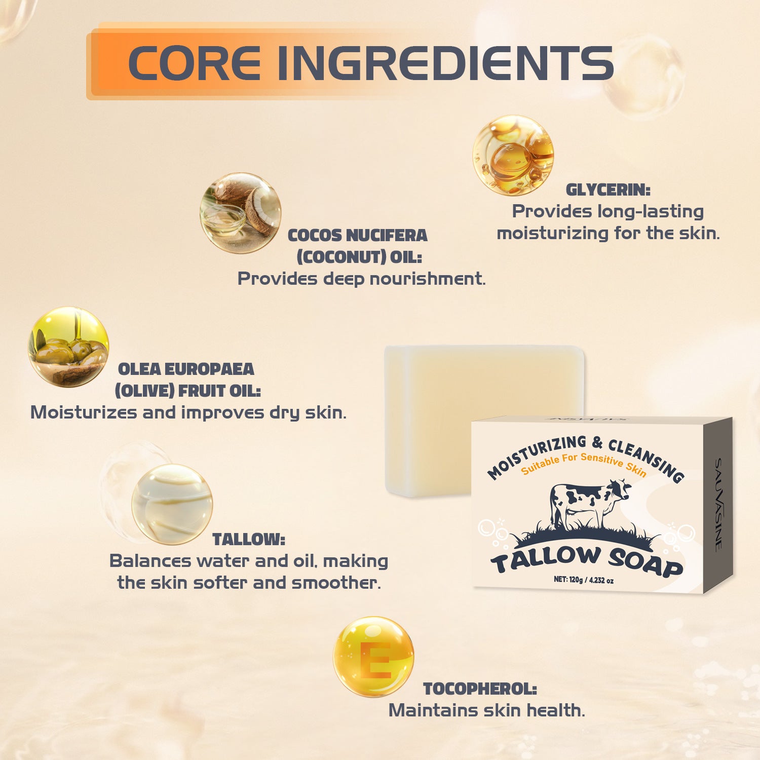 Tallow Soap - Natural Moisturizing Traditional Cleansing Bar 120g